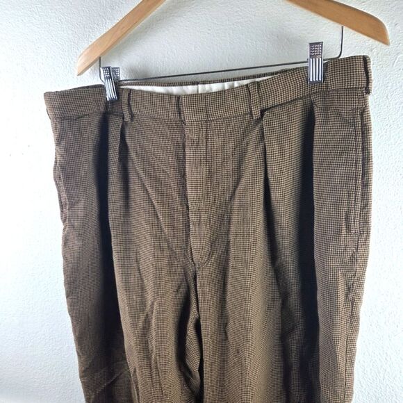 Men's Vintage Polo Ralph Lauren Wool Blend Houndstooth Brown Pants - Picture 8 of 9